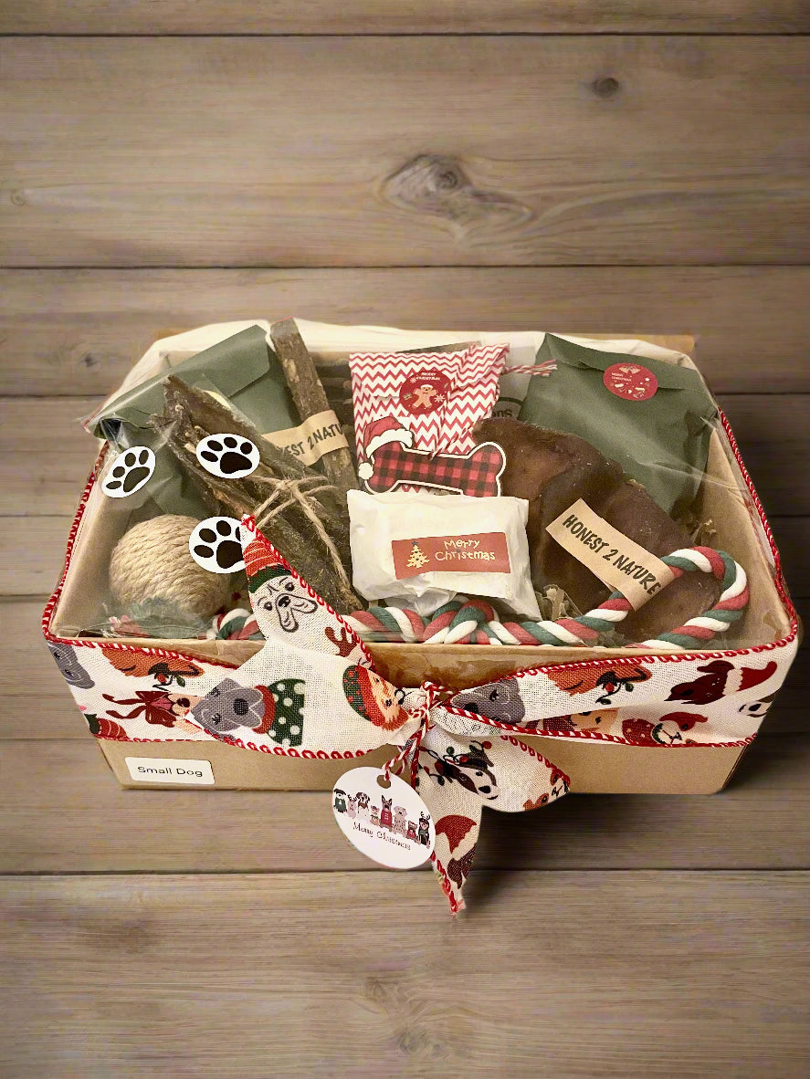 Xmas Natural Dog Treat Hamper with Toy and Tree Decoration [Small] - Honest2Nature